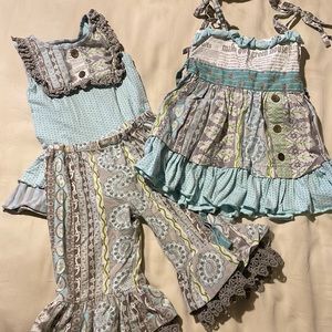 Mustard pie outfits, one dress, one pant, one top 3T